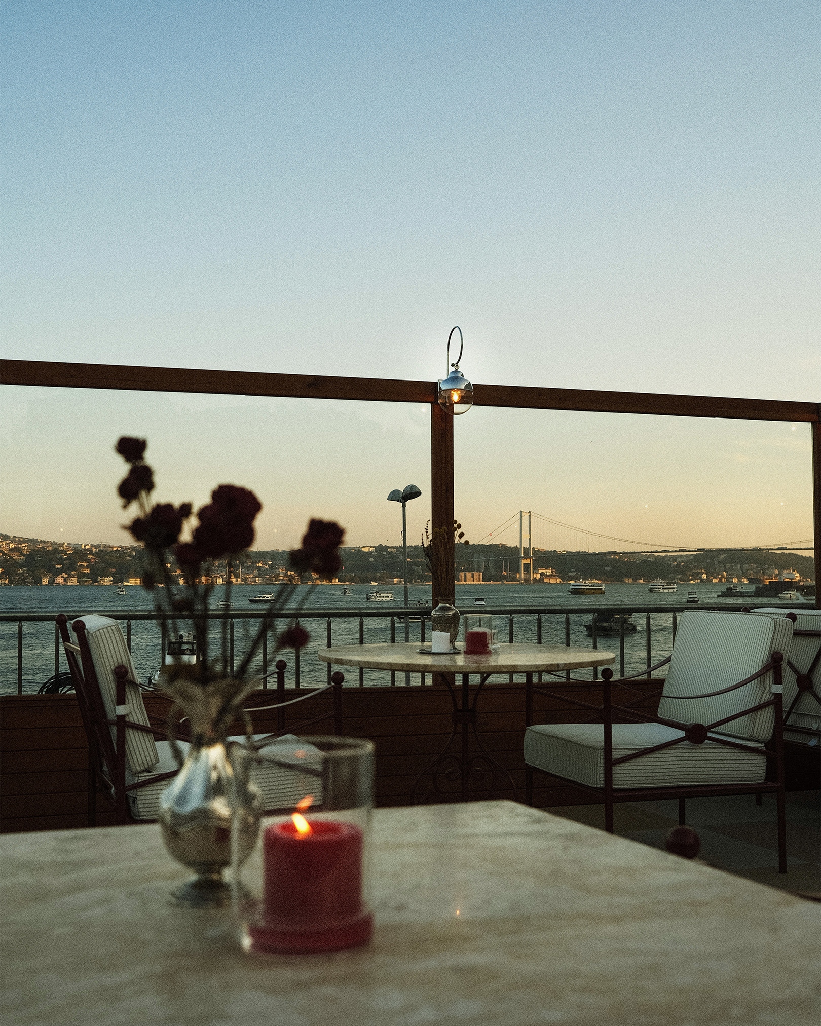 Joanna terrace overlooking the Bosphorus at dusk